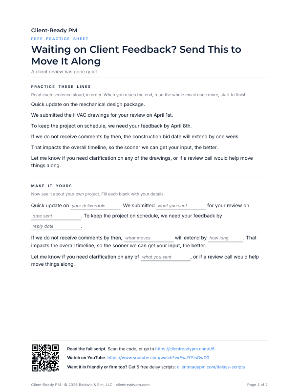Preview of the practice sheet for Waiting on Client Feedback? Send This to Move It Along