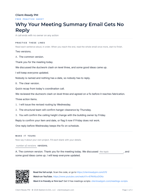 Preview of the practice sheet for Why Your Meeting Summary Email Gets No Reply